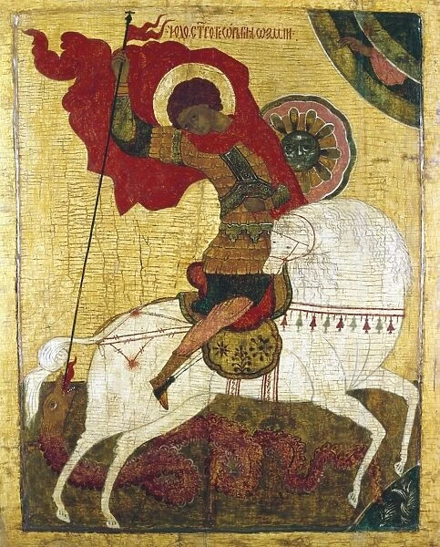 Icon - Novgorod School, 15th century. St George killing the dragon. Tritiakov Gallery