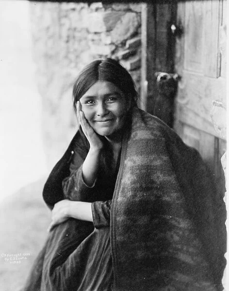 Smiling Native North American Indian woman. Photograph by Edward Curtis (1868-1952)