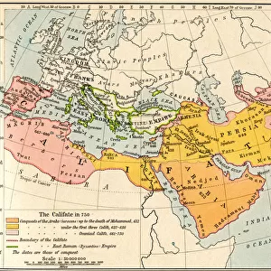 Map of the Muslim expansion and the Byzantine Empire at the end of the Umayyad Caliphate, in 750