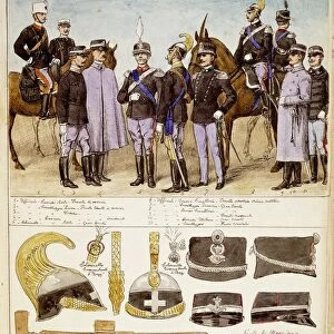 Uniforms of cavalry officers of Kingdom of Italy, color plate by Quinto Cenni, 1904