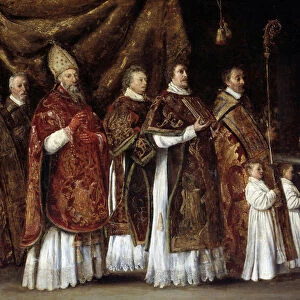 Pontifical Mass or an eveque rising to the altar or procession Painting by Antoine Le