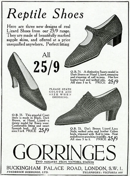Advert for Gorringes reptile shoes