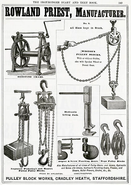 Advert for Rowland Priest, manufacturer of pulleys 1889