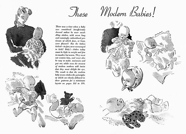 Babies in knitted clothes, circa 1941