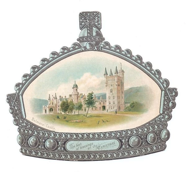 Balmoral Castle on a crown-shaped Christmas card