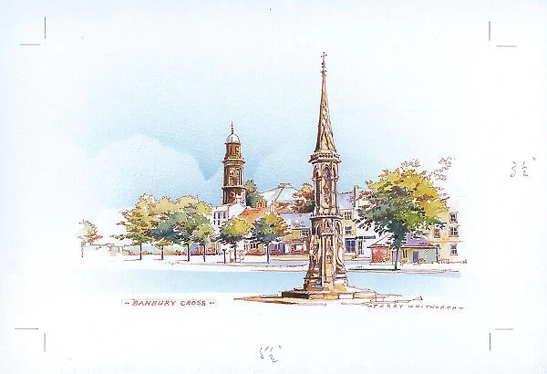 Banbury Cross Landscape scene England Watercolour