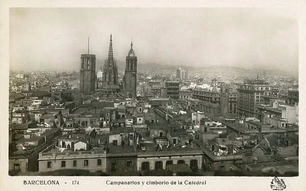 Barcelona, Spain - Bell towers and dome of the Cathedral