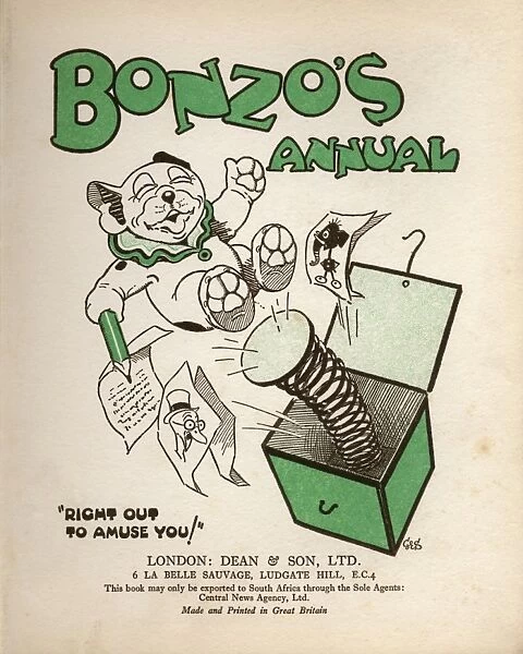 Bonzo the cartoon dog springing out of a box