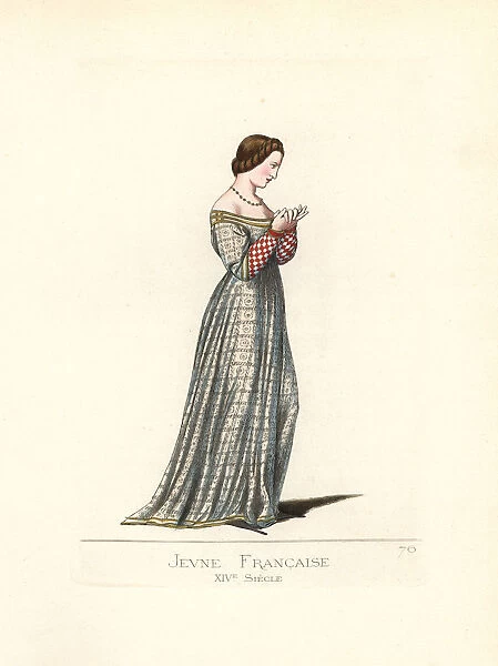 Costume of a young French woman, 14th century