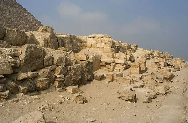 Egypt. Blocks of stone fallen from one of three satellite py