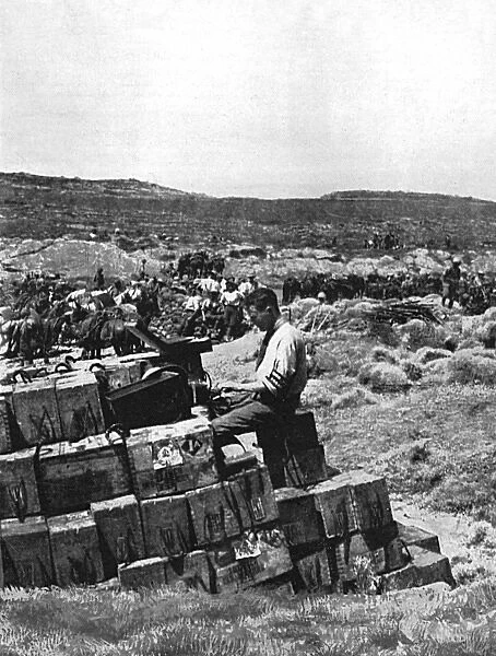 Ellis Ashmead-Bartlett writing a despatch, Dardanelles, WW1