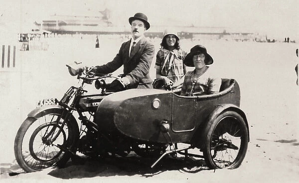 Family on a 1920 BSA motorcycle & sidecar