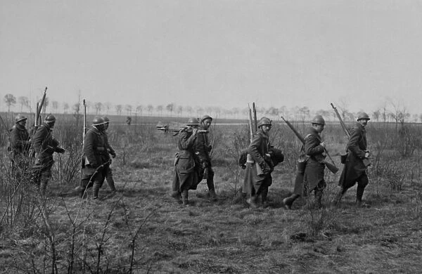 French troops moving up, Western Front, WW1