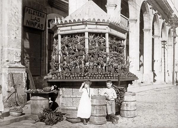A fruit stand, Havana, Cuba, circa 1900
