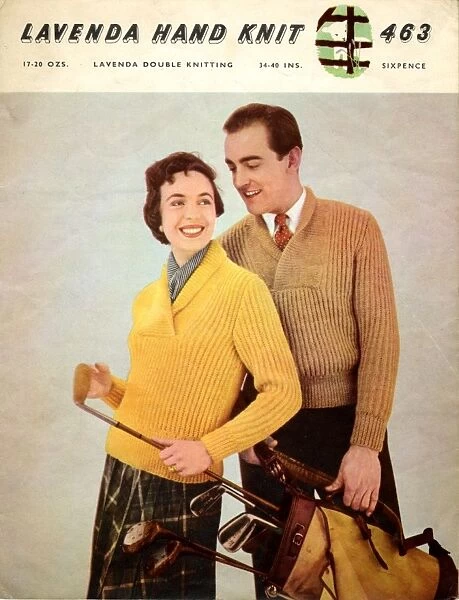 Golfing couple in knitted jumpers