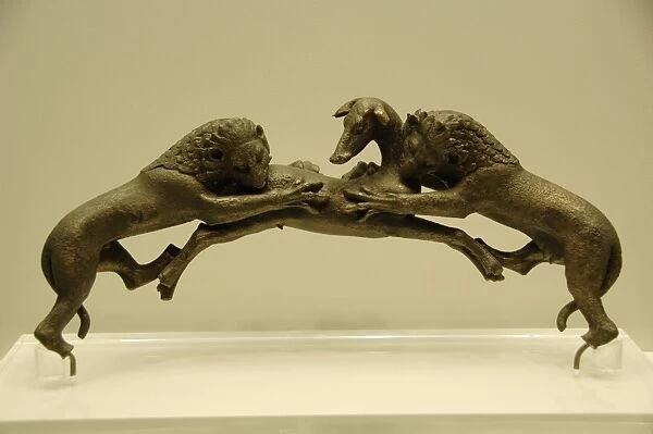 Greek Art. 5th century B. C. Greece. Bronze bath handle depic