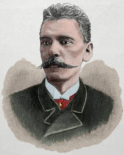 Karl Larsen (1860-1931). Danish writer. Engraving. Colored