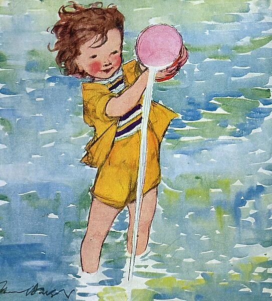 Little girl emptying bucket by Muriel Dawson