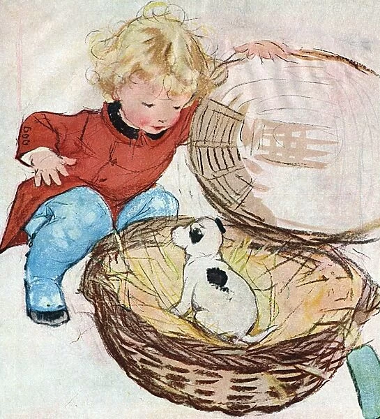 Little girl with puppy by Muriel Dawson