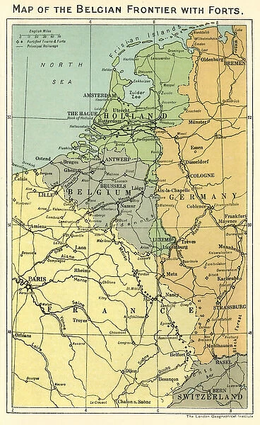 Map of the Belgian frontier with forts, World War One