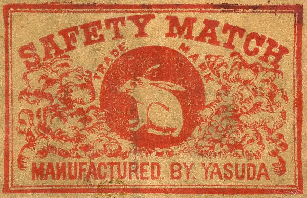 Old Japanese Matchbox label with a white rabbit by Yasuda