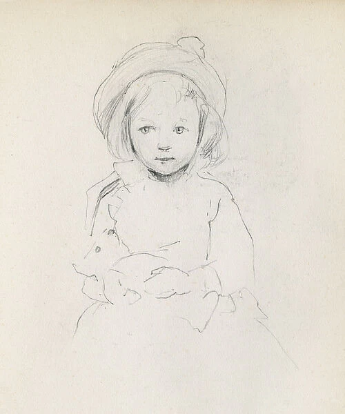 Pencil sketch of girl with teddy bear