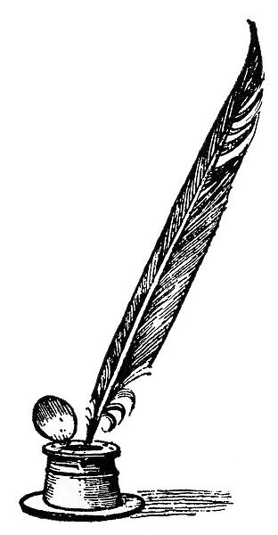 Quill pen. Line engraving of a quill pen Date: c.1845