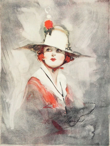 Red headed girl wearing a wide-brimmed hat