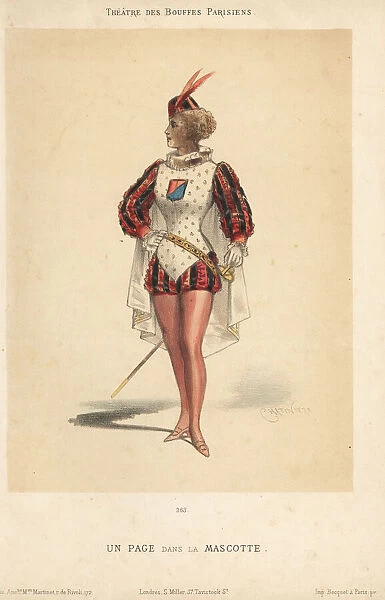 Woman in costume as a page in La Mascotte, 1880s