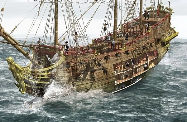 Galleon at sea, artwork