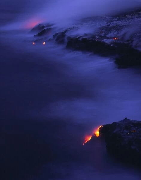 Lava flow. Pahoehoe lava. Flow of pahoehoe lava