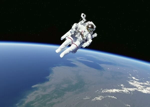 Spacewalk. Astronaut Bruce McCandless in his manned maneouvering unit 