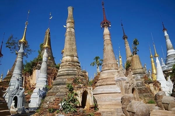 The 1045 stupas of Shwe Inn Thein temple, Inn Dein village, Inle Lake, Shan State, Myanmar (Burma), Asia