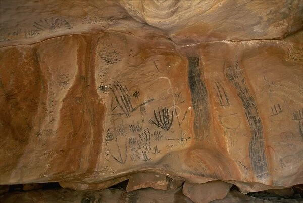 Aboriginal charcoal paintings at Yourambulla Rock Shelter, near Hawker