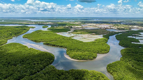 Aerial of the Vaza-Barris River, Sao Cristovao, Sergipe, Brazil, South America