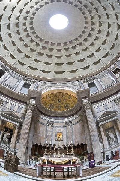 Interior church of St. Mary of the Martyrs and cupola inside the Pantheon, UNESCO