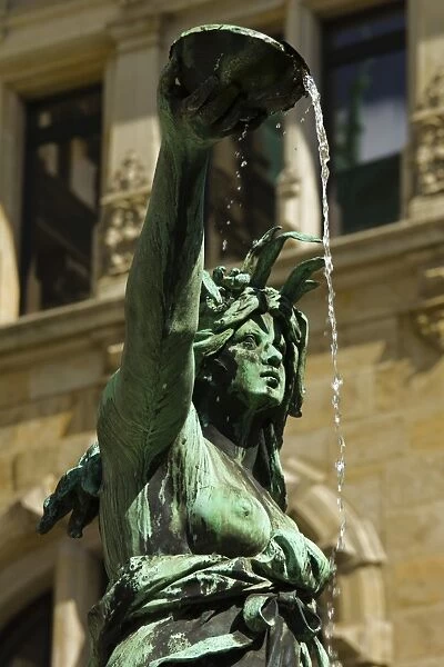 Neo-renaissance statue in a fountain at the Hamburg Rathaus (City Hall), opened 1886, Hamburg, Germany, Europe