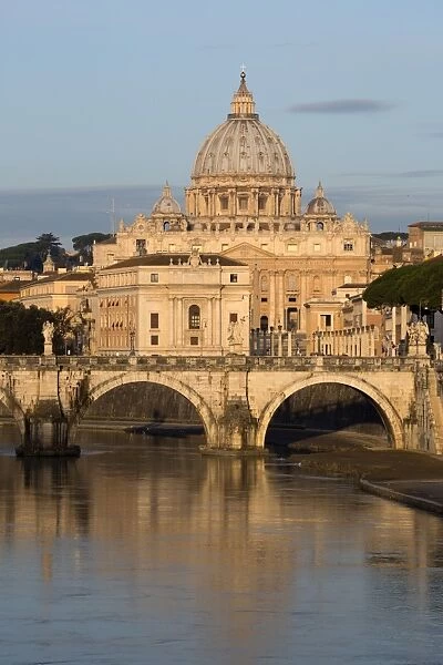 St. Peters Basilica, the River Tiber and Ponte Sant Angelo, Rome, Lazio, Italy, Europe