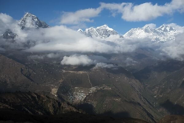 A view from Kongde looking down on Namche, the biggest village in Khumbu (Everest) Region