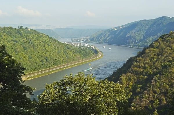 View of River Rhine near Kestert, Rhineland-Palatinate, Germany, Europe