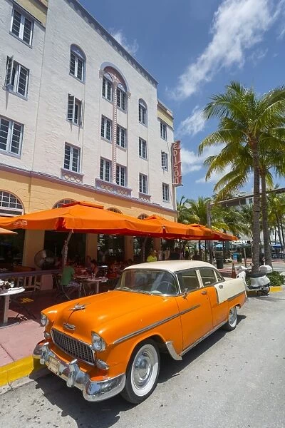 Vintage cab on Ocean Drive, South Beach, Miami Beach, Miami, Florida, United States of America