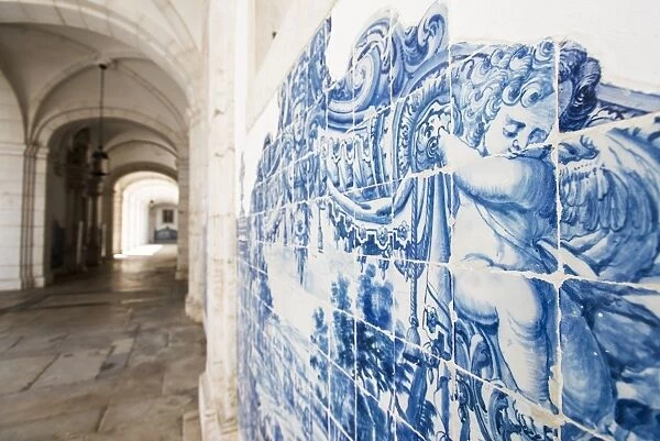 Walls covered in beautuful Azelejo tiles on display at The National Azulejo Museum in Lisbon