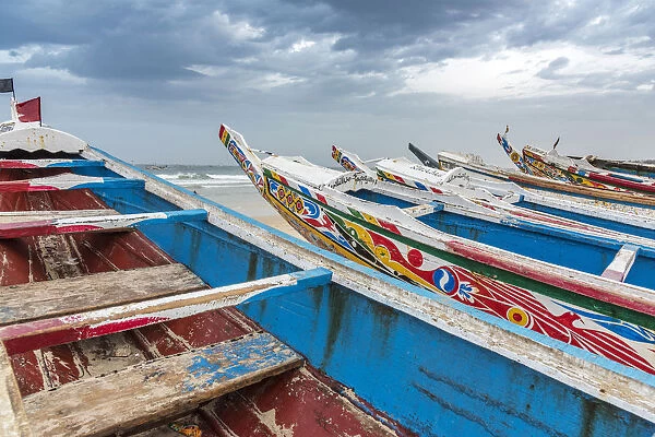 Africa, Senegal, Kayar. Boats on the beach of the fishing village