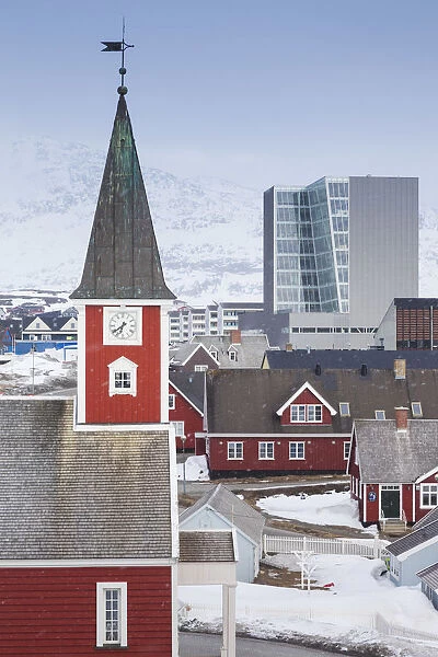 Greenland, Nuuk, Frelsers Kirche church and skyline