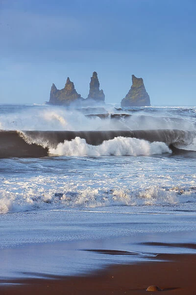 Ocean surf and Reynisdrangar islands - Iceland, Southern Region, Vik