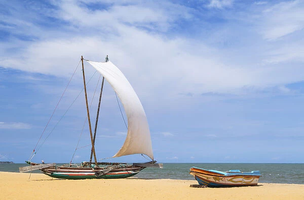 Oruwa (outrigger canoe) on Negombo beach, Western Province, Sri Lanka