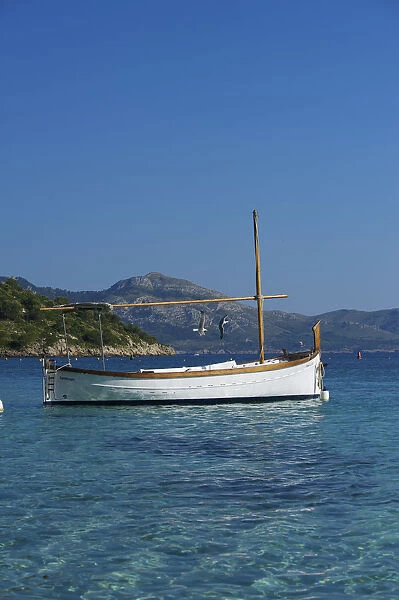 Traditional Fishing Boat at Playa Formentor, Majorca, Balearics, Spain