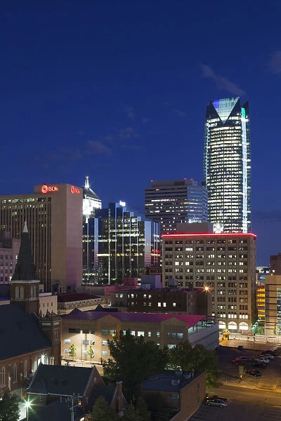 USA, Oklahoma, Oklahoma City, elevated city skyline with Devon Tower
