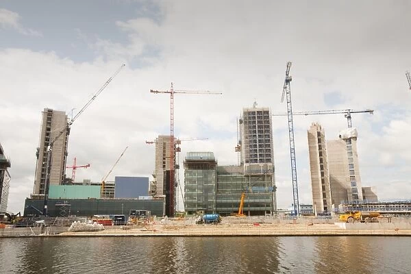 Media city being built in Salford Quays, Manchester, UK. Media city will be the new home for all the BBCs childrens television
