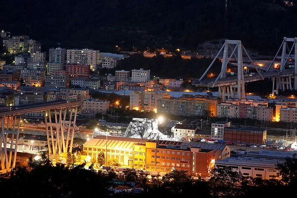 General view of collapsed Morandi Bridge in Genoa